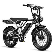 Bicicleta elétrica Jasion RetroVolt Pro cinza, pneus 20x4, motor 750W pico 3000W, bateria 52V 20Ah, 7 marchas, freios hidráulicos
