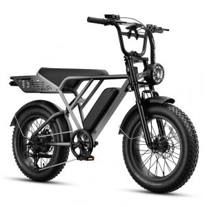 Bicicleta elétrica Jasion RetroVolt Pro cinza, pneus 20x4, motor 750W pico 3000W, bateria 52V 20Ah, 7 marchas, freios hidráulicos