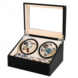 Caixa, Estojo Rotativo Automático de Couro para Relógios, 4 Lugares, J T Technology, Preto