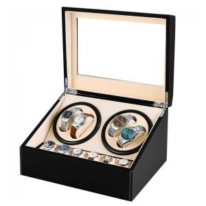 Caixa, Estojo Rotativo Automático de Couro para Relógios, 4 Lugares, J T Technology, Preto