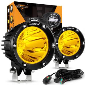 Farol de Milha LED Offroad com 3600 Lúmens e Luz Amarela 32V, 72W, 2Un, Auxbeam, Preto