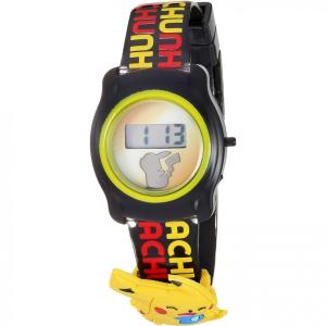Relógio Digital de Quartzo para Crianças de 5 até 15 Anos, Letras do Pikachu, Preto e Amarelo