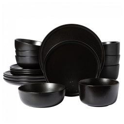 Aparelho de Jantar com 16 Peças em Cerâmica Faiança Reativa Serve 4 Pessoas, Gibson Elite James Street, Preto