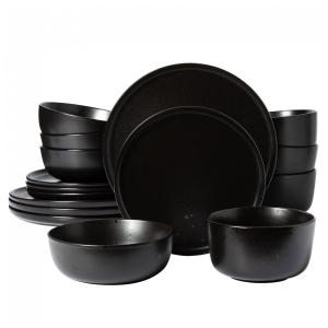 Aparelho de Jantar com 16 Peças em Cerâmica Faiança Reativa Serve 4 Pessoas, Gibson Elite James Street, Preto