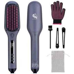 Escova Alisadora Elétrica com 16 Configurações de Temperatura e Aquecimento em 30s, Bivolt, BYZESOU, Cinza