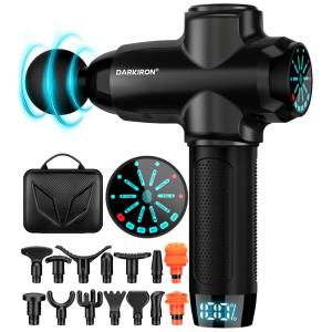 Muscle ador Pistola Elétrico Profissional Sem Fio 10 Acessórios e 4 Velocidades, DARKIRON Massage Gun EM31, Preto
