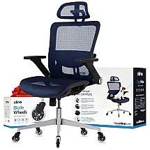 Oline ErgoMax Cadeira de Escritório Ergonômica Giratória com Apoio de Braços 4D e Suporte Lombar Ajustável, Azul Escuro