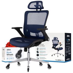 Oline ErgoMax Cadeira de Escritório Ergonômica Giratória com Apoio de Braços 4D e Suporte Lombar Ajustável, Azul Escuro