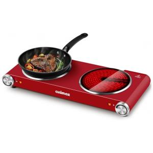Cooktop Elétrico Portátil com 2 Queimadores, Placas de Ferro Fundido, 110V 1800W, Cusimax, Vermelho