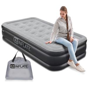 Cama Colchão Inflável Cama Bomba de Ar Embutida Luxo Duplo Altura 40, de Altura, EZ INFLATE, Preto