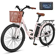 Bicicleta Elétrica Viribus para Mulheres, Autonomia de 64 Km, Quadro de Alumínio Leve, Cesta, Bateria de 468Wh, 7 Velocidades