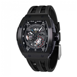 Relógio Masculino Analógico Automático a Prova dÁgua 50M com Pulseira de Silicone, TSAR BOMBA TB8210 SGLZ, Preto
