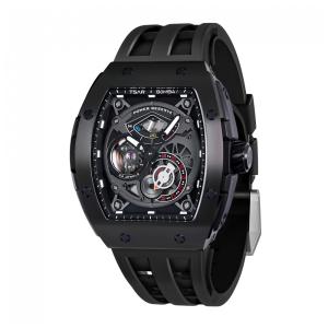 Relógio Masculino Analógico Automático a Prova dÁgua 50M com Pulseira de Silicone, TSAR BOMBA TB8210 SGLZ, Preto