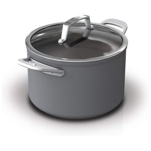 Panela Antiaderente 6,5 Litros com Tampa de Vidro, Aço Anodizado, Ninja C30465, Cinza