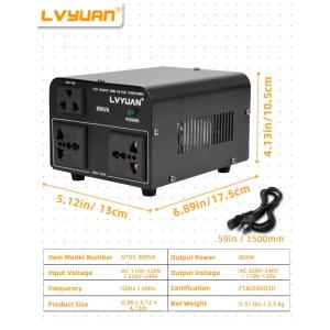 Transformador Conversor de Voltagem LVYUAN 800W Preto Step Up/Down 110-120V/220-240V com 2 Tomadas US e 2 Universais VTUS-800 110V