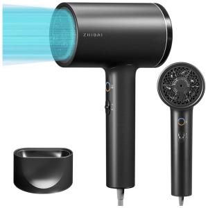 ZHIBAI Secador de Cabelo Profissional 3 Velocidades e 3 Temperaturas, 1800W, Preto