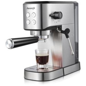 Máquina de Café Expresso em Aço Inoxidável 20 Bar com Vaporizador, 110V 1350W, Aeomjk, Prata