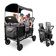Carrinho de Passeio para 4 Crianças Multifuncional com Cobertura Removível e Dobramento, até 136 kg, WONDERFOLD W4, Cinza Claro