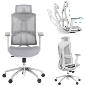 Cadeira de Escritório Ergonômica Giratória com Apoio de Braços e Apoio de Cabeça Ajustável 3D, RONGBUK chair, Cinza