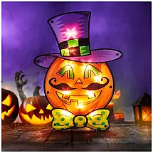 Abóbora Iluminada para Decoração de Halloween Vintage com Luzes Laranja