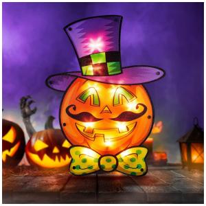 Abóbora Iluminada para Decoração de Halloween Vintage com Luzes Laranja