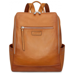 Mochila Feminina de Couro com Alça para Bagagem, S ZONE, Marrom