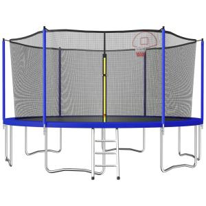 Tensun 5.5FT 8FT 10FT 12FT 14FT 15FT 16FT Conjunto de trampolim com rede de segurança, tabela de basquete e escada de metal para crianças