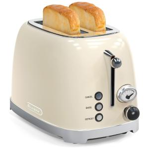 Torradeira Elétrica 2 Fatias com 6 Níveis de Tostagem e Função Descongelar 110V 825W, Clixane Retrô, Creme