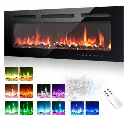 Lareira Elétrica EUHOMY de 91 cm, Embutida ou de Parede, Chama Ajustável, Aquecedor com Controle Remoto, Timer, Tela Touch