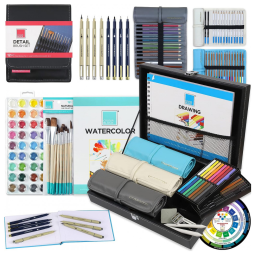 Kit de Pintura COLOUR BLOCK com 187 Peças e Caixa de madeira Portátil, Preta
