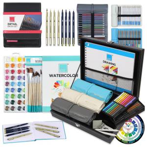 Kit de Pintura COLOUR BLOCK com 187 Peças e Caixa de madeira Portátil, Preta