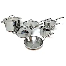 Conjunto de Panelas e Frigideiras Antiaderentes em Aço Inoxidável, 11 Peças, ANOLON 77709, Prateado