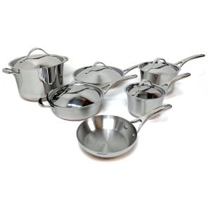 Conjunto de Panelas e Frigideiras Antiaderentes em Aço Inoxidável, 11 Peças, ANOLON 77709, Prateado