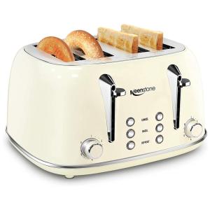 Keenstone Torradeira Elétrica 4 Fatias, 6 Níveis de Tostagem, Aço Inoxidável, 110V, 1500W, Creme