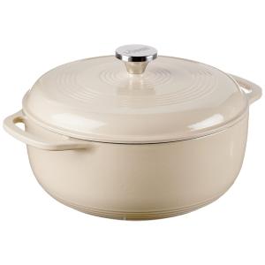 Panela de Ferro Fundido 6 Litros Forno Holandês Esmaltado e Antiaderente, Sândalo, LODGE EC6D07, Branco