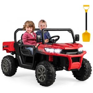Carro Elétrico Infantil 2 Assentos com Caçamba, Pá, USB e Controle Remoto, 12V, Costzon, Vermelho