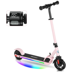 Patinete Elétrico Infantil Dobrável 150W com Velocidade e Altura Ajustáveis, Luzes Coloridas e Display LED, Rosa, 8-14 Anos