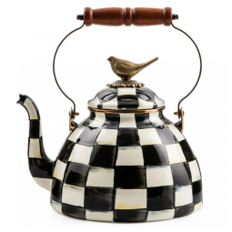 Chaleira de Chá Esmaltada 3 Litros com Pássaro, MacKenzie Childs, Preta e Branca