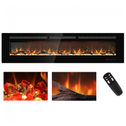 Lareira Elétrica de Embutir A44x182L com Controle Remoto, Tela Sensível ao Toque e Chamas Multicoloridas, 110V 1500W, Kentsky, Preta