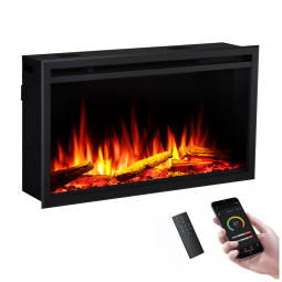 Lareira Elétrica Inteligente LegendFlame 84cm com Montagem na Parede, 2 Tipos de Instalação, Cores de Chama Multicoloridas, Controle Remoto