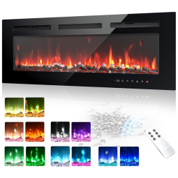 Lareira Elétrica EUHOMY de 102 cm, Embutida ou de Parede, Chama Ajustável, Aquecedor com Controle Remoto, Timer, Tela Touch