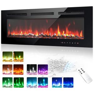 Lareira Elétrica EUHOMY de 102 cm, Embutida ou de Parede, Chama Ajustável, Aquecedor com Controle Remoto, Timer, Tela Touch