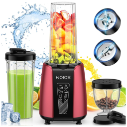 Liquidificador Portátil com Moedor de Café, Função de Pulso e Copo para Viagem de 650mL Incluso, 110V 1000W, KOIOS, Vermelho