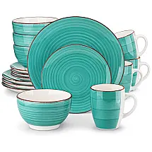 Aparelho de Jantar com 16 Peças Incluindo, Pratos, Bowls e Canecas em Cerâmica, Vancasso Bella, Verde Água