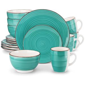 Aparelho de Jantar com 16 Peças Incluindo, Pratos, Bowls e Canecas em Cerâmica, Vancasso Bella, Verde Água