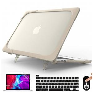 Capa Rígida Mektron para MacBook Pro 16" – Modelos A2141 com Suporte Dobrável Integrado, Tampa de Teclado e Película de Tela – Cáqui