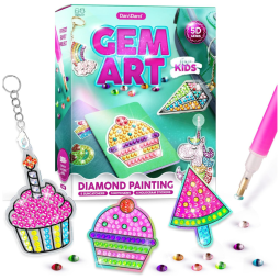 Gem Art Kit Faça Você Mesmo DIY Chaveiros com Aplique de Pedras Brilhantes, Idade Recomendada 6 ou mais, DANDARCI, Azul