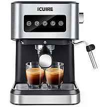 Máquina de Café Expresso Semi Automática 20 Bar 1,5 Litros Aço Inoxidável, 110V 1050W, ICUIRE, Prata