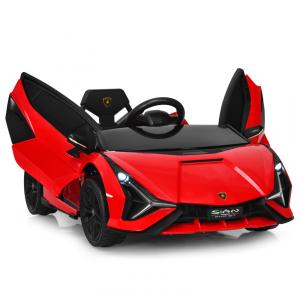 Carro Elétrico Infantil Licenciado Lamborghini SIAN OLAKIDS Preto/Vermelho 12V com Controle Remoto 2 Velocidades, Suspensão e Bluetooth