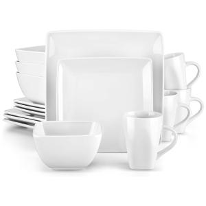 Aparelho de Jantar com 16 Peças em Cerâmica de Formato Quadrado, Vancasso SOHO, Branco